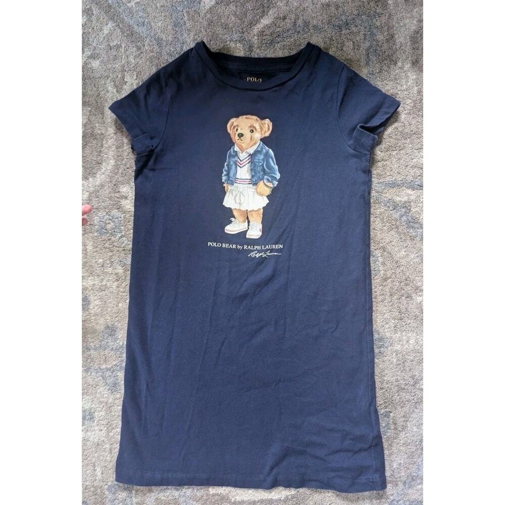 Polo Ralph Lauren T-Shirt Dress Girls 4T Navy Blue Polo Bear Jersey Cotton